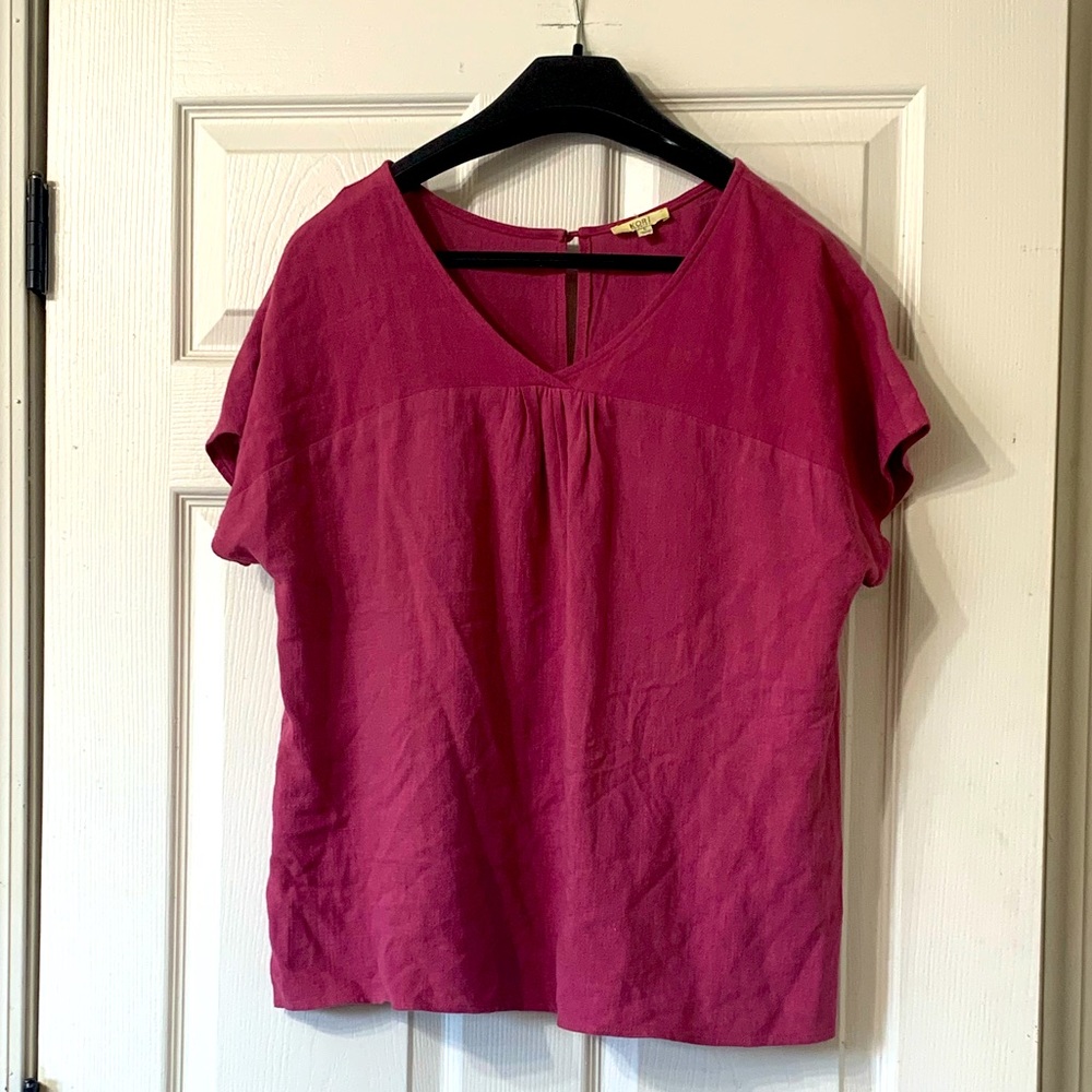 Kori America V-Neck Linen Raspberry Top